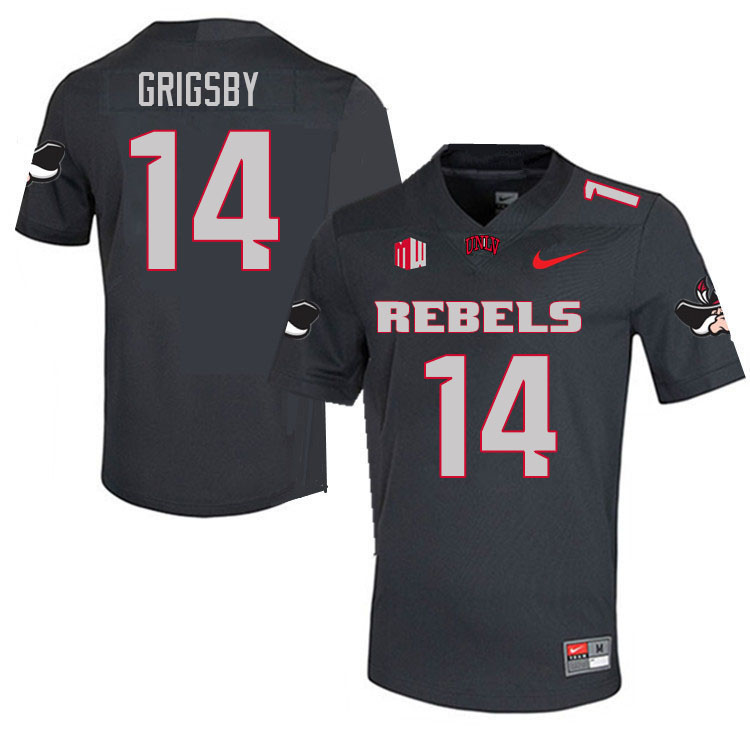 Men #14 Jah'Von Grigsby UNLV Rebels College Football Jerseys Stitched Sale-Charcoal